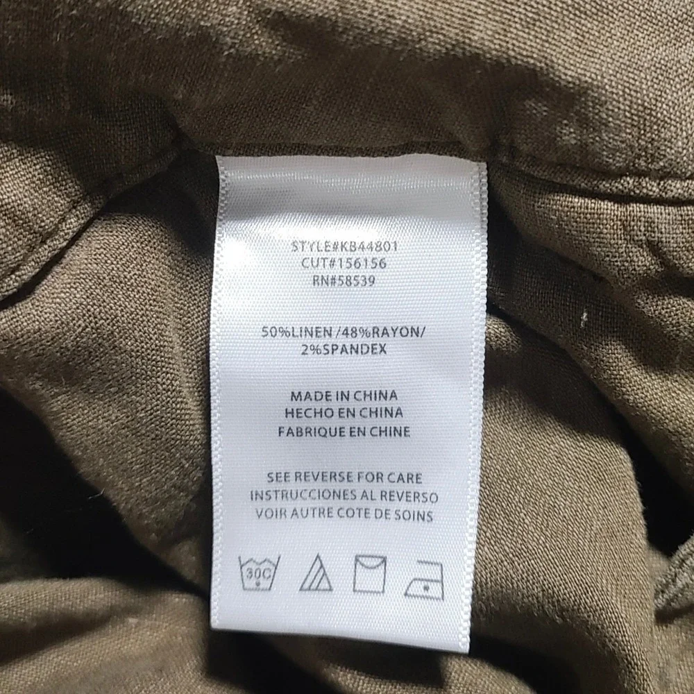 Kut from the Kloth Topaz Wide Leg Linen Blend Pants Olive Green Earthy Size 10 - Picture 8 of 9